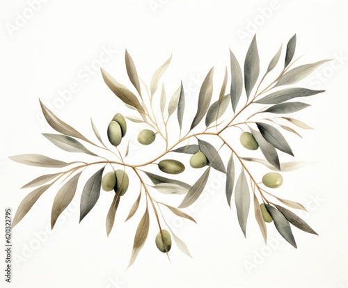 Watercolor olive background. Illustration AI Generative.