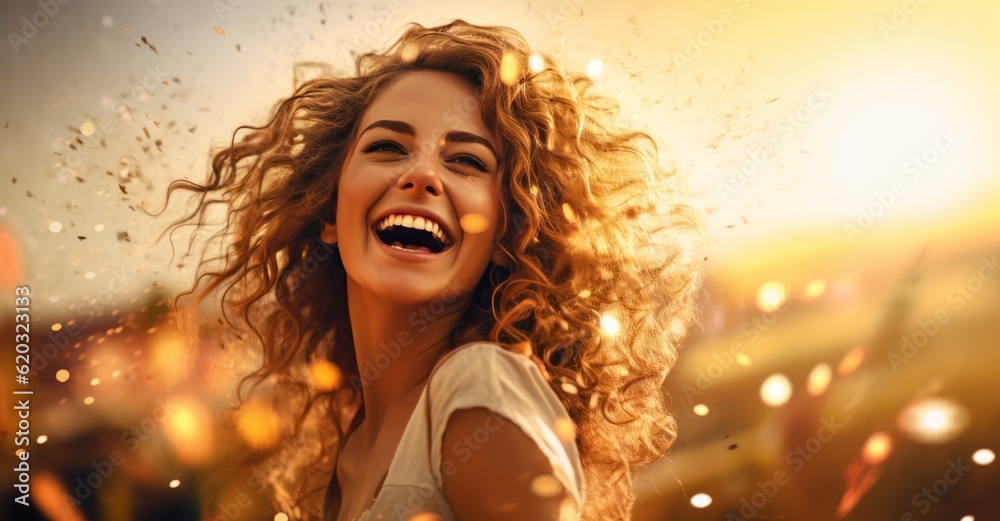 Cute woman smiling at the crowd at a music festival Illustration AI Generative Cute woman smiling at the crowd at a music festival Illustration AI Generative