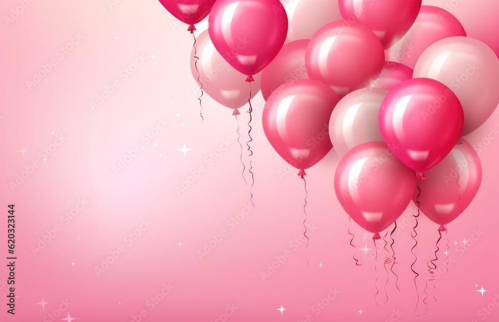 Pink Holiday Background with Balloons. Illustration AI Generative.