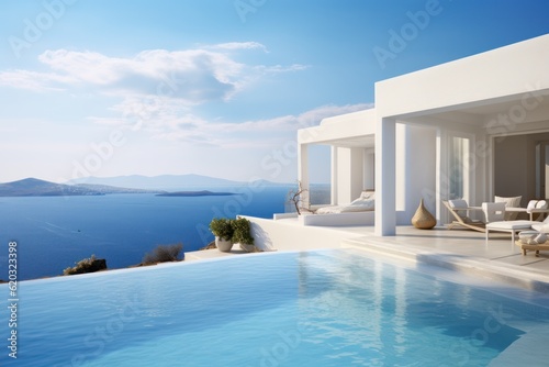 Luxury villa with pool. Illustration AI Generative © ArtCookStudio