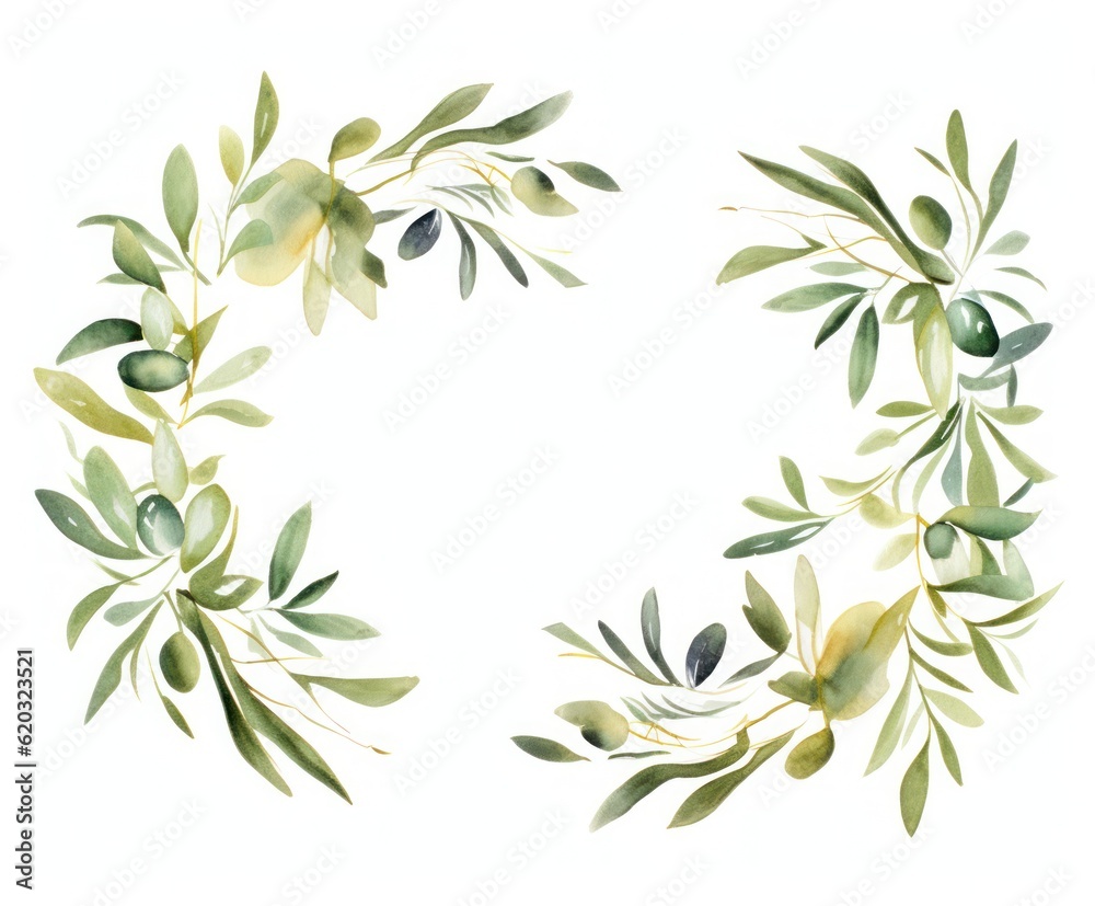 Watercolor olive background. Illustration AI Generative. Watercolor olive background. Illustration AI Generative.