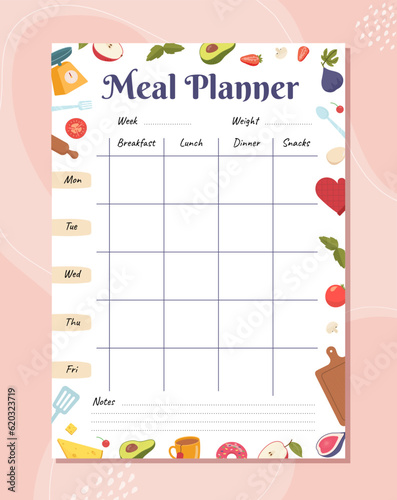 Meal planner with days of week