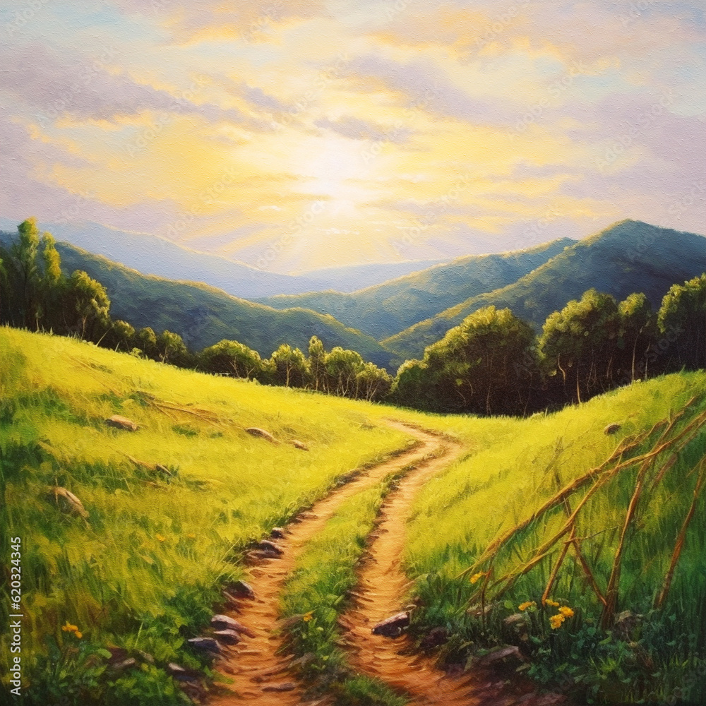 Path of Dawn's Splendor: Abstract Sunrise Journey on the Mountain Trail