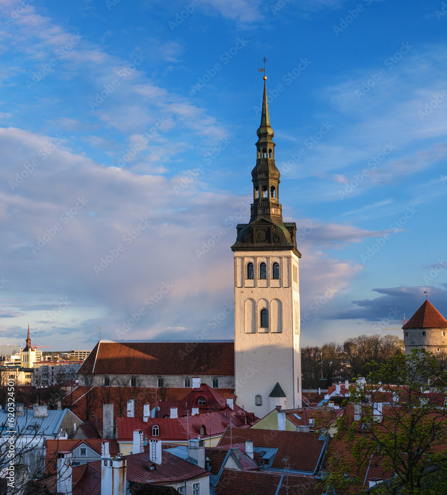 View of the old town of Tallinn, the church of St. Nicholas (Niguliste). Tallinn, Estonia