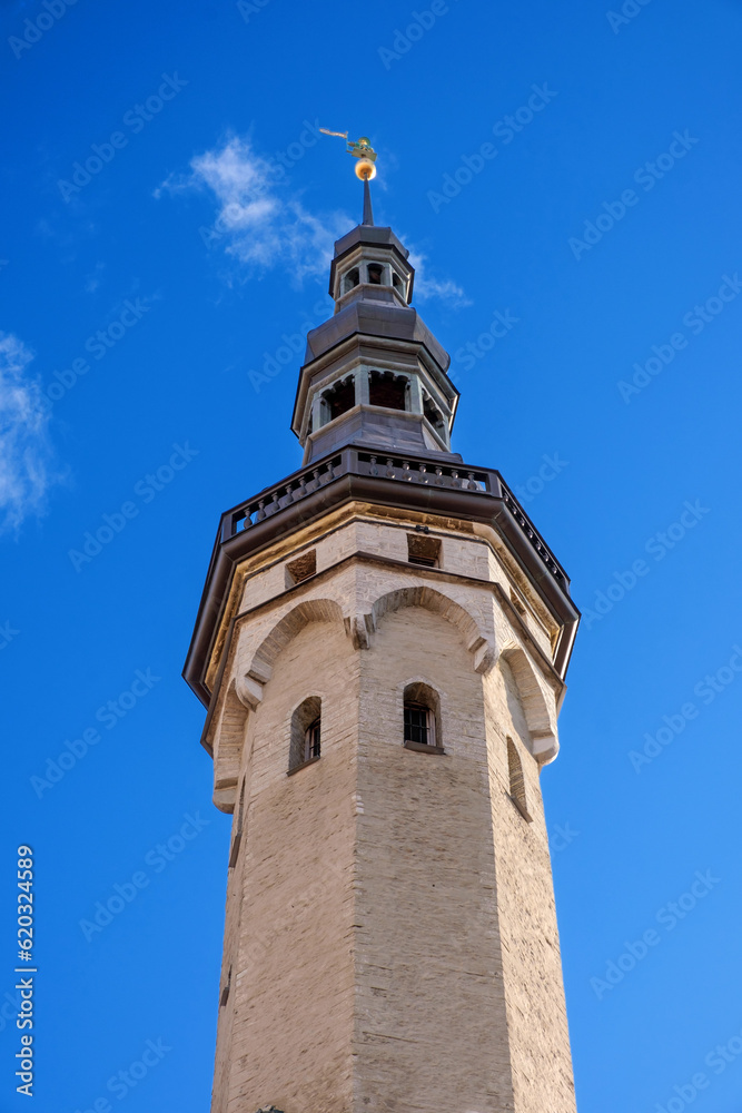 Tallinn, Estonia. Belfry of the City Hall. Weather vane Old Thomas. Tower of the old town hall. City Hall