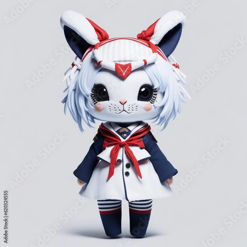 white rabbit with a red ribbon
