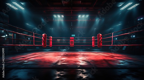 Background of boxing ring, illuminated sports area for fighting, dangerous sport AI, Generative AI, Gene