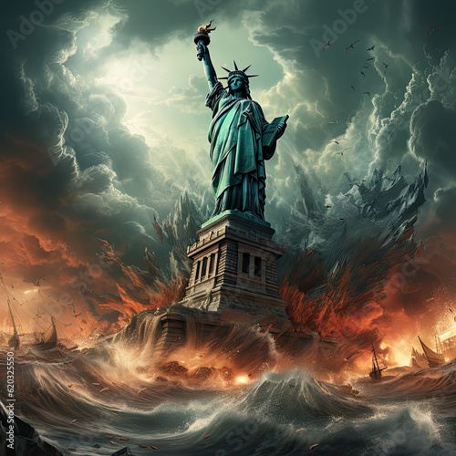 The Statue of Liberty in a Storm With High Waves