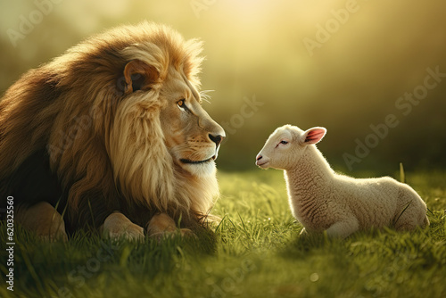 Lion and the Lamb Laying on the Grass Next to Each Other