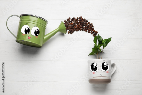 Cup with drawn cute face, c...