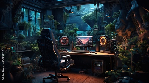 Detailed gamer room illustration AI, Generative AI, Generative