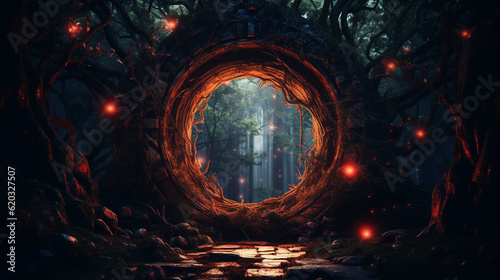 A mysterious portal in a mystical fores. High quality illustration