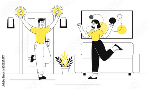 Man brings salary to home line concept