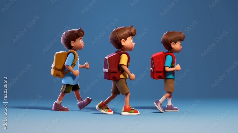 student between on the way to school on a sunny day, excited about being his first time in elementary school and meeting his classmates student between on the way to school on a sunny day, excited about being his first time in elementary school and meeting his classmates