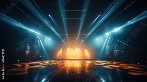 Concert stage with spotlights. show and scene, entertainment disco party AI, Generative AI, Generative © Taufik