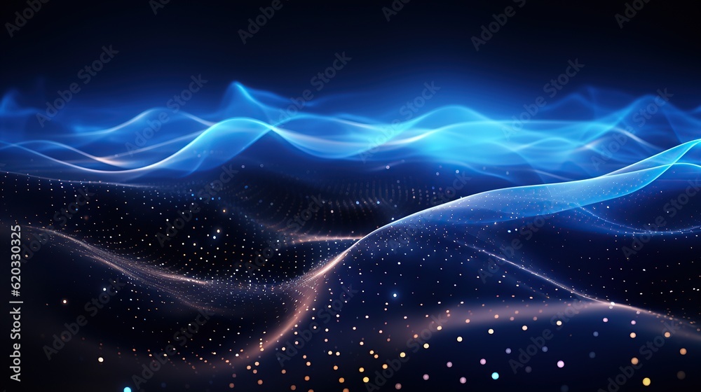 Fototapeta premium Dot blue wave light screen gradient texture background abstract technology big data digital background 3d rendering AI, Generative AI, Gene