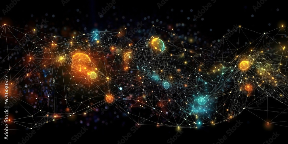 Obraz premium Dark background of colorful spots or stars in space style. Generative AI