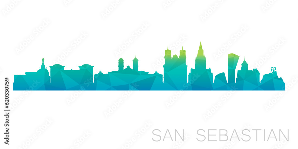 Obraz premium Donostia, San Sebastian, Gipuzkoa, Spain Low Poly Skyline Clip Art City Design. Geometric Polygon Graphic Horizon Icon. Vector Illustration Symbol.