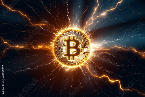 Fast and secure bitcoin transactions in DeFi's lightning network representation Generative AI photo