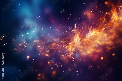 Abstract background of sparks with smoke and water. AI generated, human enhanced