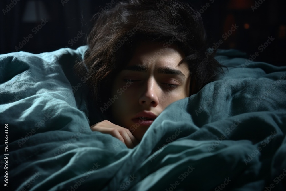 The woman sleeps in bed. The concept of insomnia. Background with selective focus and copy space The woman sleeps in bed. The concept of insomnia. Background with selective focus and copy space