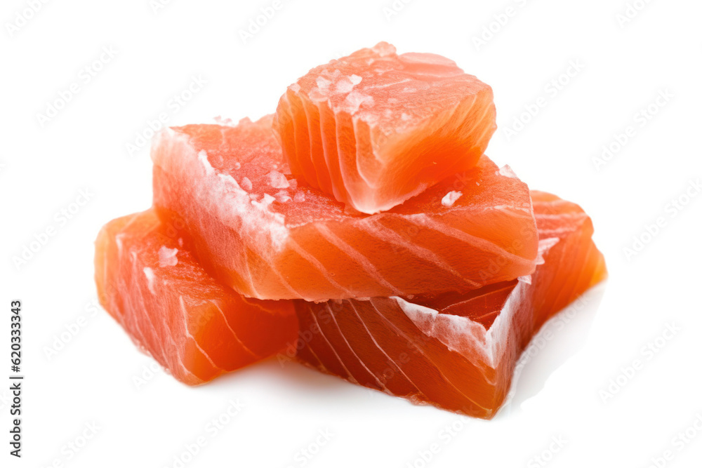 raw red fish fillet slices isolated on white background.Generative AI