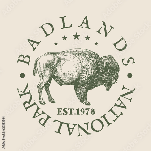 Badlands, National Park, Kennebec, SD, USA Silhouette Postal Passport. Stamp Round Vector Icon. Design Travel Postmark. 