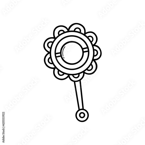 Baby rattle doodle. Beanbag toy in sketch style. Hand drawn vector illustration isolated on white background