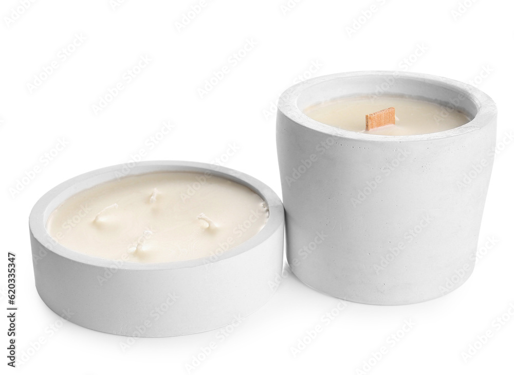 Holders with candles on white background Holders with candles on white background