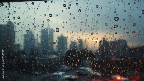 The City View from the Window with Raindrops on a Rainy Day Created with Generative AI Technology  © Lani Rhanonjena