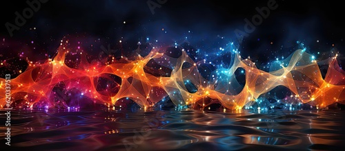 Abstract colorful background. Multicolor banner with stars on water. Dark Abstract banner. 