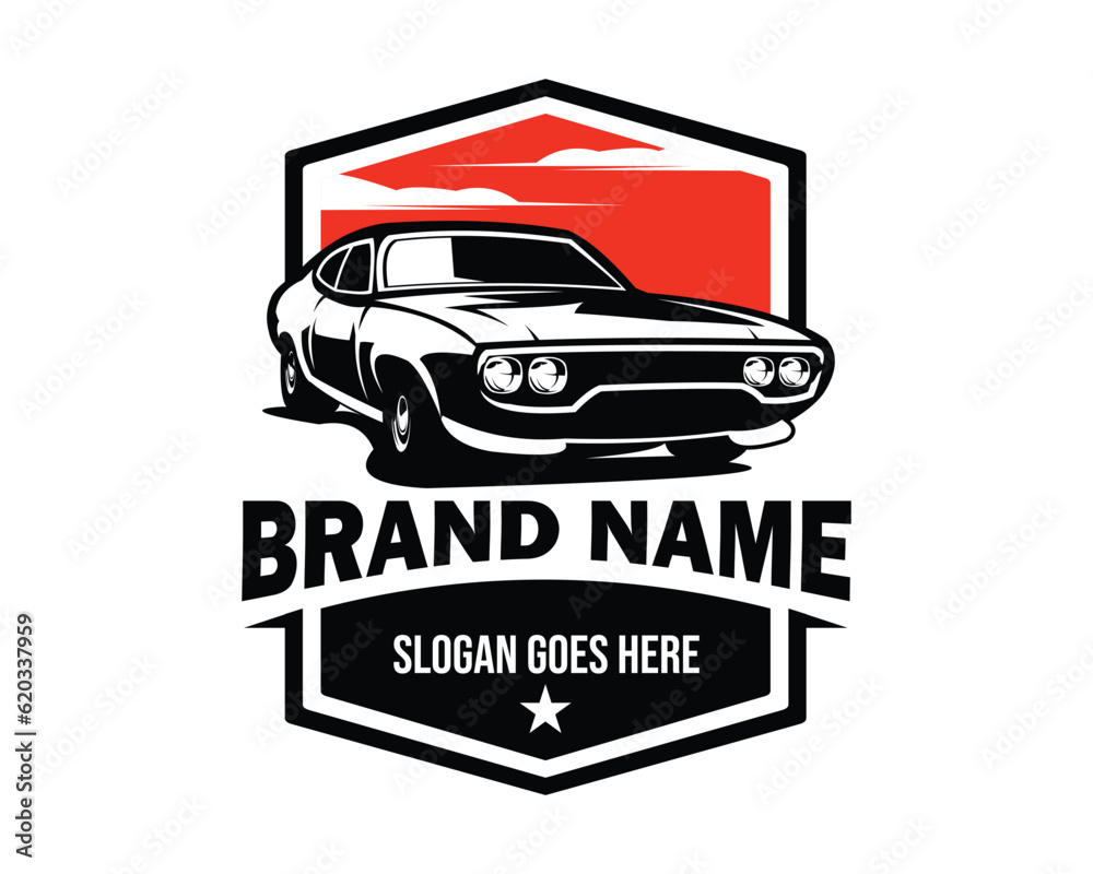 Obraz premium Old camaro car silhouette logo concept concept badge emblem isolated reddish dusk sky view. available in eps 10.