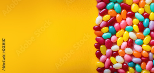 Jelly Beans on a Yellow Background with Space for Copy