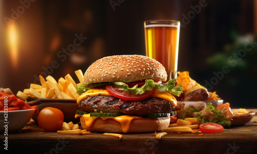 Hamburguer and fresh fries