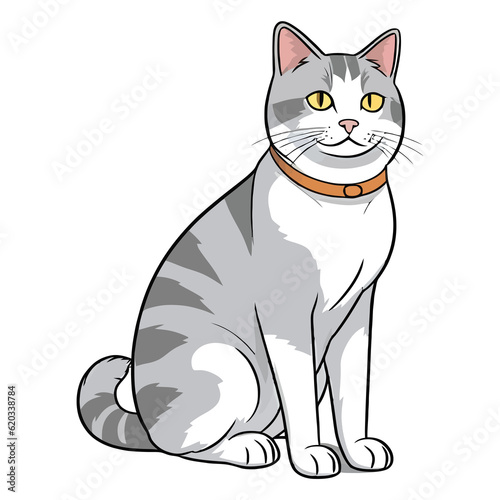 Whiskers and Cuteness  European Shorthair Cat in Charming Illustration