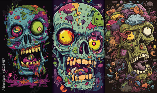 Illustration set of zombie characters backgrounds