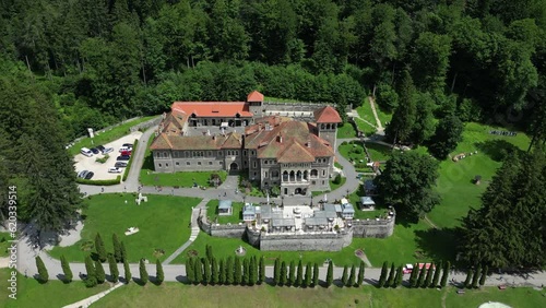 Aerial view of Cantacuzino Castle in Busteni, Romania.