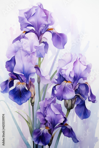 Purple irises on an isolated white background
