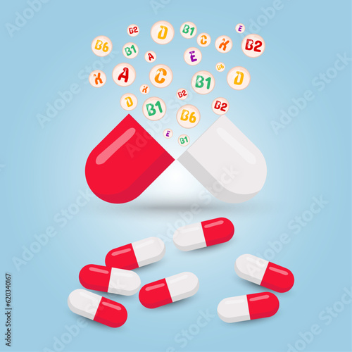 Capsules of vitamines in vector illustration