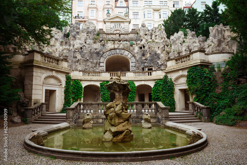 Sticker Statue of Neptune, Grotta fountain in Grebovka, Havlicek Gardens, Havlickovy zahrady, Prague, Czech Republic, Czechia - Sculpture of mythical god