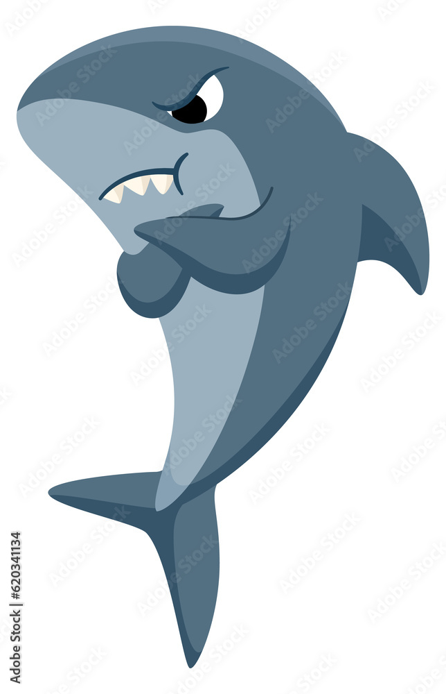 Naklejka premium Angry shark cartoon animal. Funny underwater mascot