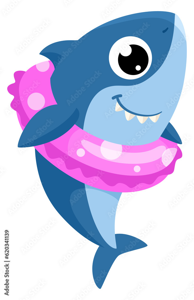 Obraz premium Shark in swimming ring. Funny cartoon animal character