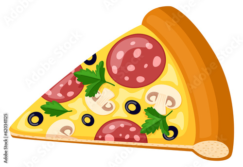 Pizza slice cartoon icon. Italian fast food
