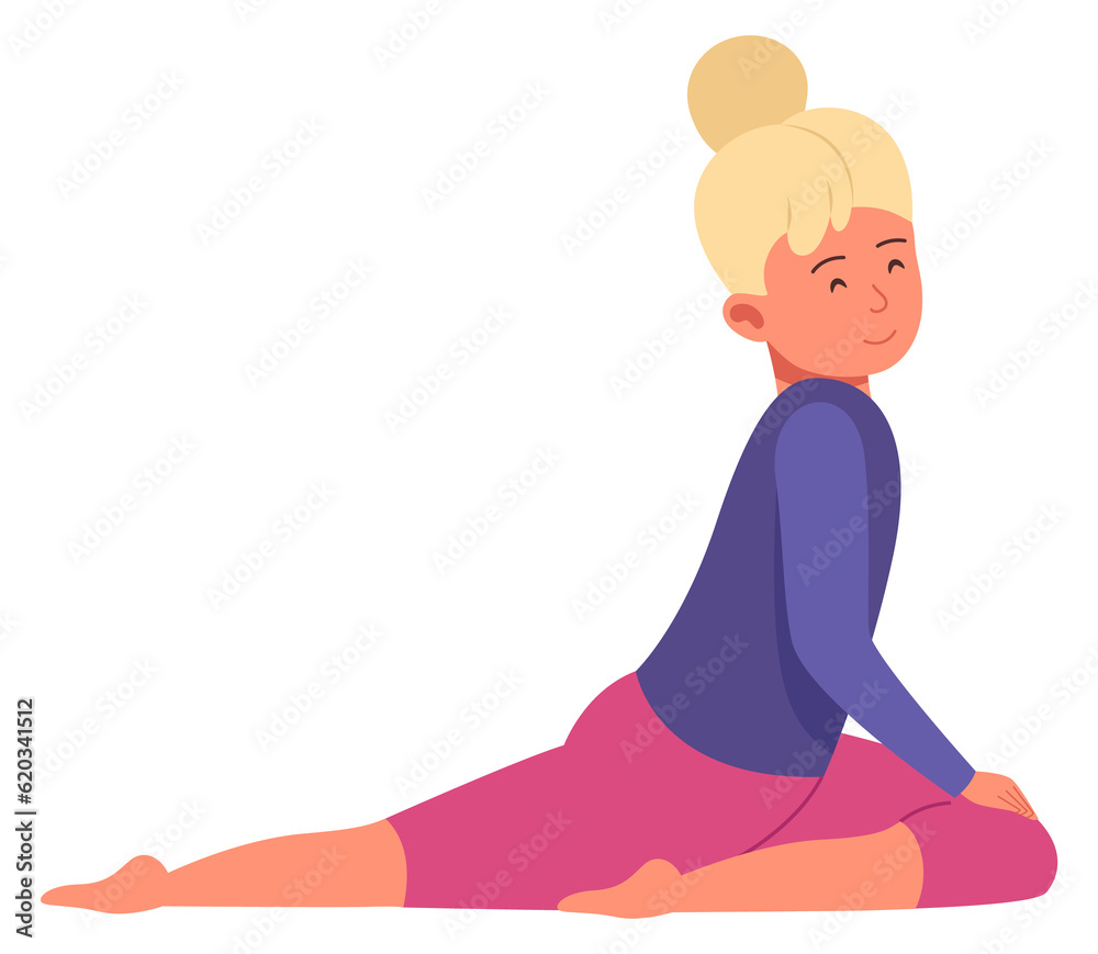 Child yoga. Smiling girl in pose. Stretching exercise Child yoga. Smiling girl in pose. Stretching exercise