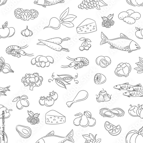 Food doodle pattern. Seamless square cooking design