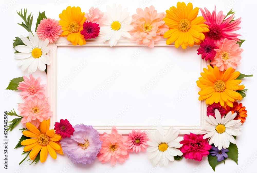 Floral frame over white background with copy space in the middle Floral frame over white background with copy space in the middle