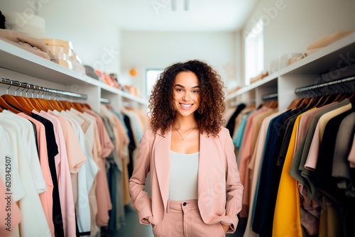 Happy fashion entrepreneur posing in her own shop