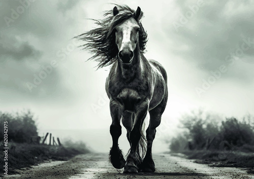 Black and White Horse ,  Generative AI photo