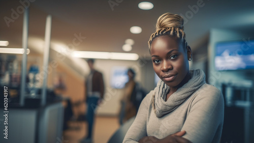 young adult woman works in ...
