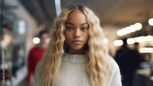 young adult woman blond dye...